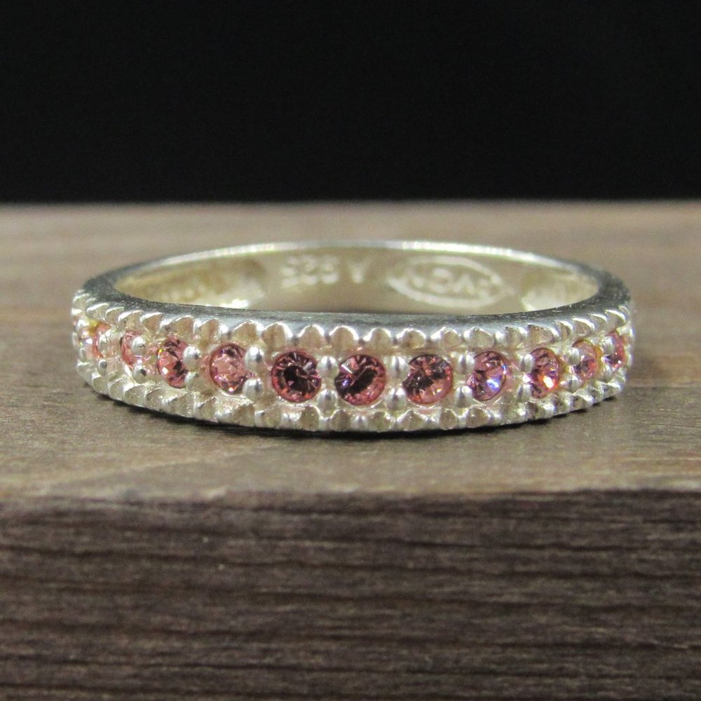Size 6.25 Sterling Silver Avon Pink Crystal Band Ring Vintage